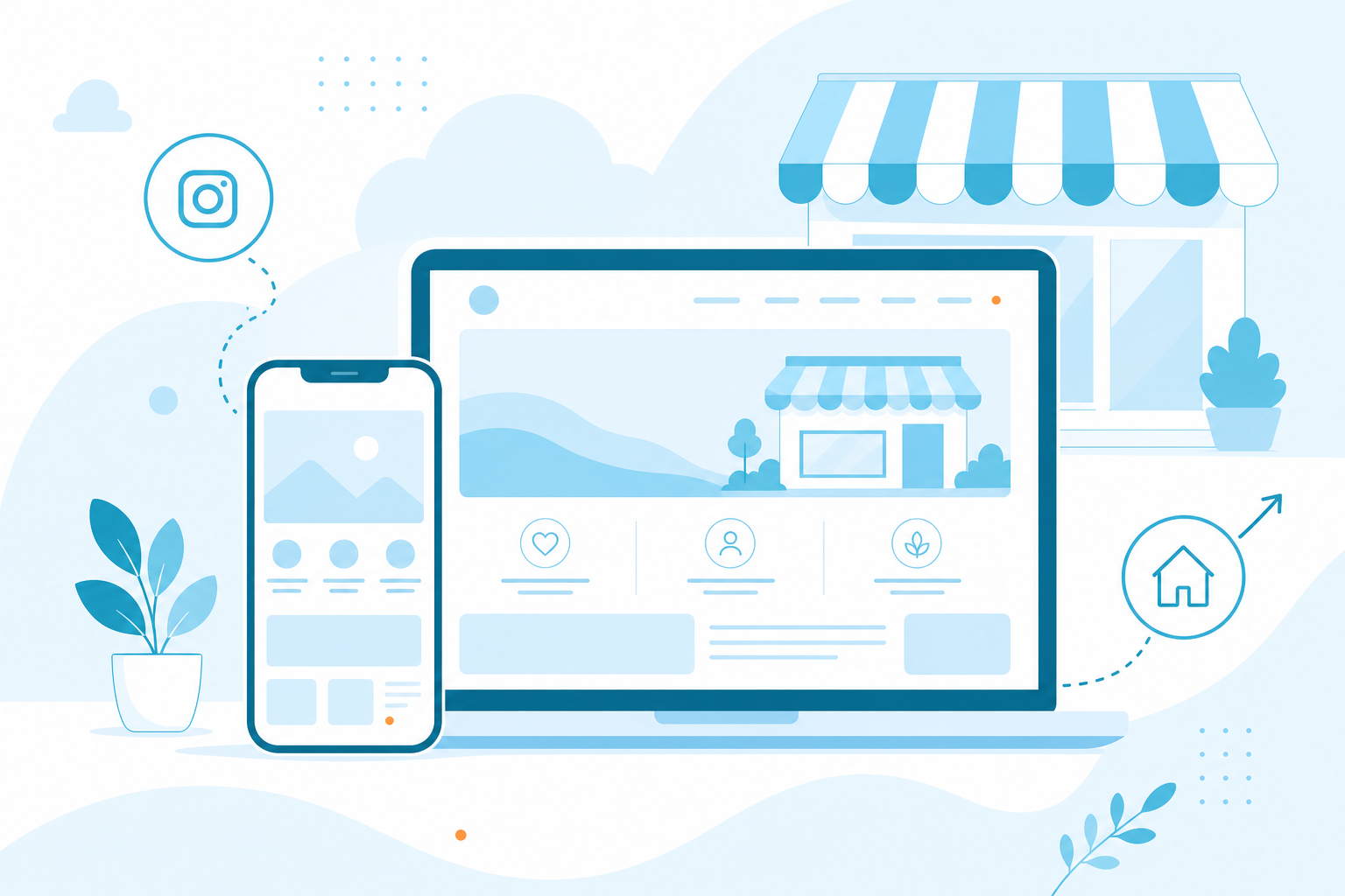 店舗の集客とSNS・Webを結ぶコンセプトイラスト